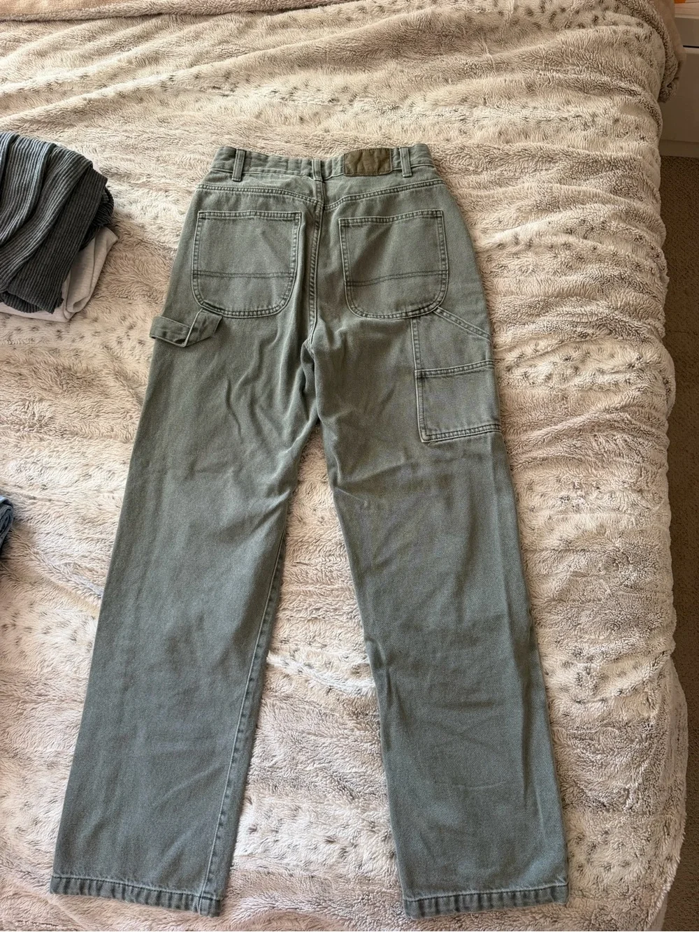 Women’s Cotton On High-Rise Straight Leg ‘Carpenter Jeans’ in Olive Green